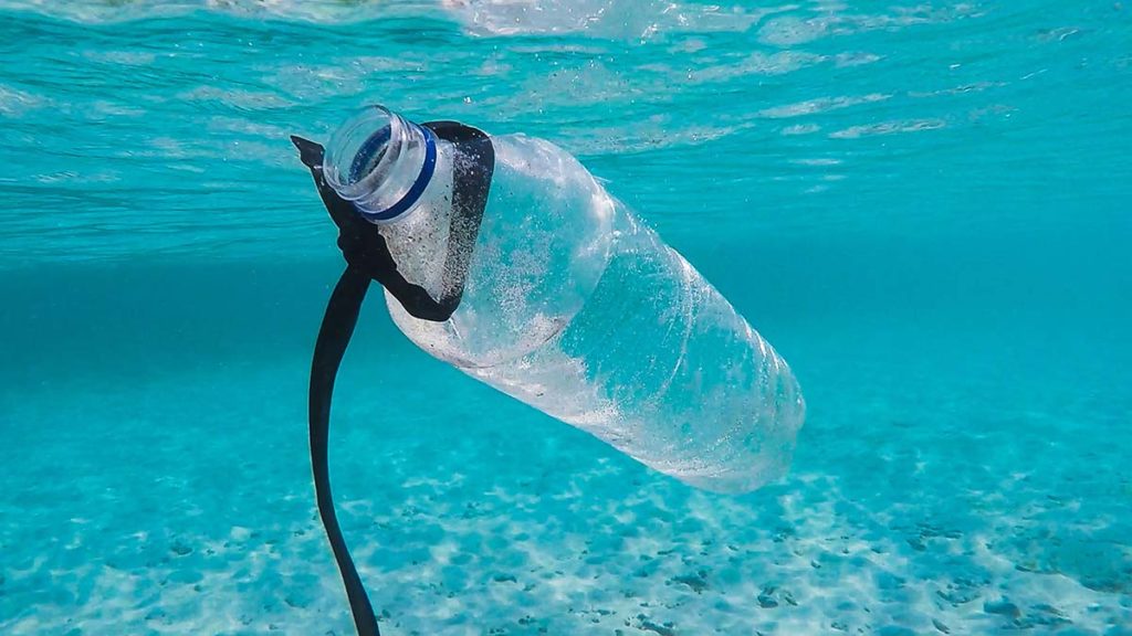 Plastic bottle floating in water